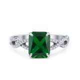 Art Deco Twisted Shank Infinity Emerald Cut Simulated Cubic Zirconia 925 Sterling Silver