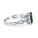 Art Deco Twisted Shank Infinity Emerald Cut Simulated Cubic Zirconia 925 Sterling Silver