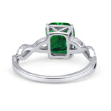 Art Deco Twisted Shank Infinity Emerald Cut Simulated Cubic Zirconia 925 Sterling Silver