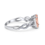 Art Deco Twisted Shank Infinity Emerald Cut Simulated Cubic Zirconia 925 Sterling Silver