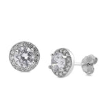 10mm Classic Halo Round Stud Earring 925 Sterling Silver