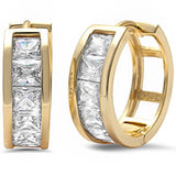 15mm Huggies Hoop Earrings Yellow Gold, Simulated CZ Solid 925 Sterling Silver