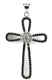 1.5In Black and White Cross Pendant 925 Sterling Silver