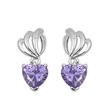 Cute Purple Amethyst Heart Shape Stone 925 Sterling Silver Drop Dangle Earrings Amethyst Rhinestone Crystal Long Earrings Gift - Blue Apple Jewelry