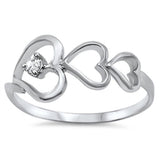 Cute Rhodium 925 Sterling Silver Triple Heart Round Clear Russian Ice Diamond CZ Promise Ring Three Heart Ring Lovely Gift Valentines Gift - Blue Apple Jewelry