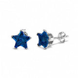 Sterling silver blue sapphire star shape stud earrings in multiple sizes