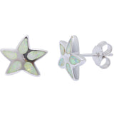 Sterling Silver Starfish Stud Earrings with Lab-Created White Opal