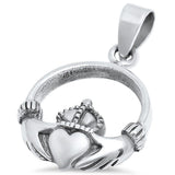 Claddagh Pendant Solid 925 Sterling Silver Heart Shape Finish Oxidized Irish Dublin Claddagh Fidelity Promise Pendant Love Claddagh Jewelry - Blue Apple Jewelry
