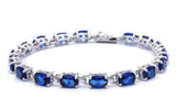 Ladies Classic Tennis Bracelet 13.5 Carat Oval Cut Deep Blue Sapphire Solid 925 Sterling Silver Solitaire Wedding Engagement Tennis Bracelet