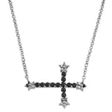 Sideways Cross Necklace Solid 925 Sterling Silver Round Jet Black Diamond CZ Clear CZ Sideways Cross Pendant Necklace Trendy Gift