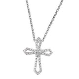 Sterling Silver Sideways Cross Necklace with Simulated CZ