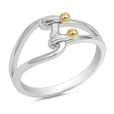 Interlocking Hearts Ring Heart Lock Ring 2 Tone Two Tone Yellow Gold Over Solid 925 Sterling Silver Split Shank Love Hearts Valentines Ring - Blue Apple Jewelry