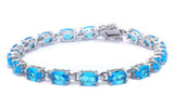 Elegant Oval Bracelet 12.5CT Oval Shape Blue Topaz CZ Bracelet 925 Sterling Silver 7" Oval Cut Blue Zircon Bracelet Wedding Engagement Gift - Blue Apple Jewelry
