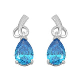 Abstract Heart Bridesmaid Dangling Fancy Earrings Tear Drop Pear Cut Blue Topaz CZ 925 Sterling Silver Bridal Earring Bridesmaid Gift - Blue Apple Jewelry