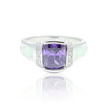1.50 Carat Emerald Cut Purple Amethyst Round Clear CZ Accent Lab White Opal Solid 925 Sterling Silver Wedding Engagement Ring Heart - Blue Apple Jewelry