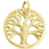 Yellow Gold Solid 925 Sterling Silver 14mm Round Tree Of Life Pendant Charm