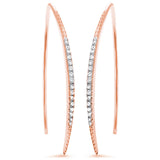 35mm Threader Hoop Earrings Pink Rose Gold Solid 925 Sterling Silver Micro Pave Round White Clear CZ Half Eternity Hoop Earring April Stone