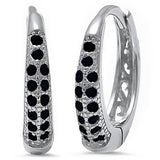 Double Row 14mm Hoop Huggies Earrings Solid 925 Sterling Silver Round Jet Black Diamond CZ Half Eternity Huggies