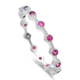 Dainty 2MM Stackable Band Rhodium 925 Sterling Silver Round Red Ruby CZ Full Eternity Wedding Engagement Anniversary Ring Size 4-10 - Blue Apple Jewelry